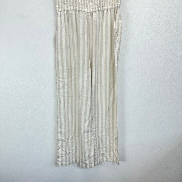 Abercrombie & Fitch Linen Jumpsuit Striped Smocked Body Short Sleeves SP - Picture 6 of 16